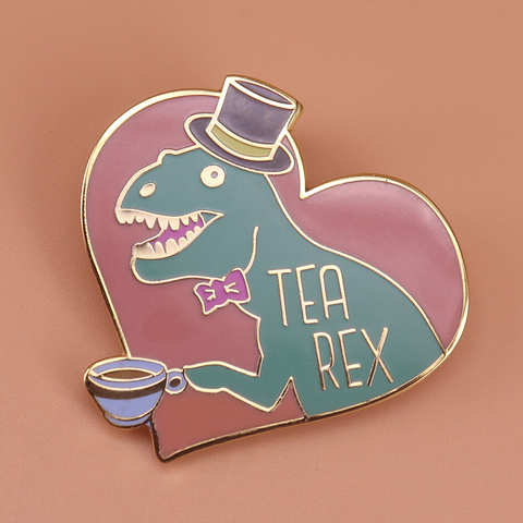 Té rex esmalte pin Caballero dinosaurio broche creativo arco superior sombrero tiranosaurio pines Linda insignia artística divertido amante del té regalo ► Foto 1/2