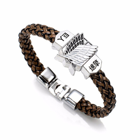 Pulsera con abalorio de Anime de ataque a los Titanes, Kyojin No Shingeki, pulsera de cuero Unisex para Cosplay, pulsera ► Foto 1/6