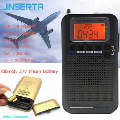 JINSERTA aviones banda receptor de Radio VHF Portátil de banda completa grabadora de Radio para aire/FM/AM/CB/ VHF/SW Radio 2022 nuevo ► Foto 1/6