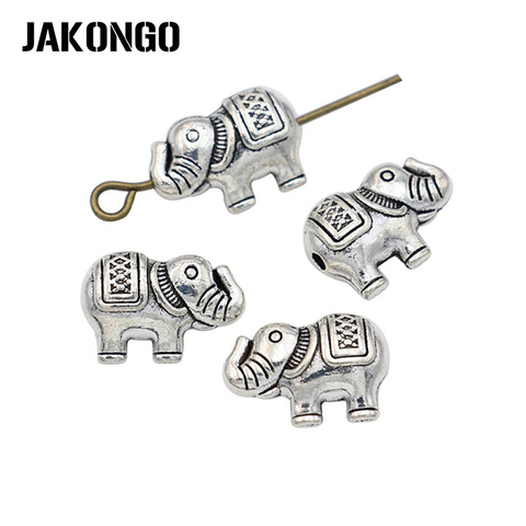 JAKONGO-Cuentas sueltas espaciador de elefante chapadas en plata antigua, para fabricación de joyas, pulsera, manualidades hechas a mano, bricolaje, 20 Uds. ► Foto 1/2