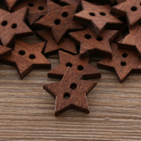 Botones de madera en forma de estrella DIY para manualidades, accesorios de ropa de 18mm, 2 agujeros, 100 Uds. ► Foto 1/6