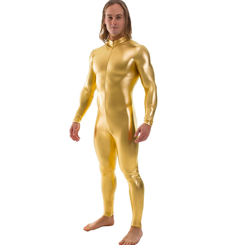 Mono Zentai metálico brillante para hombre, ropa de manga larga con cremallera frontal, para actuaciones en salón, club nocturno, para baile en escenario ► Foto 1/6