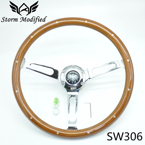 SuTong Universal clásico de madera de caoba Real volante con remache 380mm 15 pulgadas volante de coche para coche antiguo SW306 ► Foto 1/6