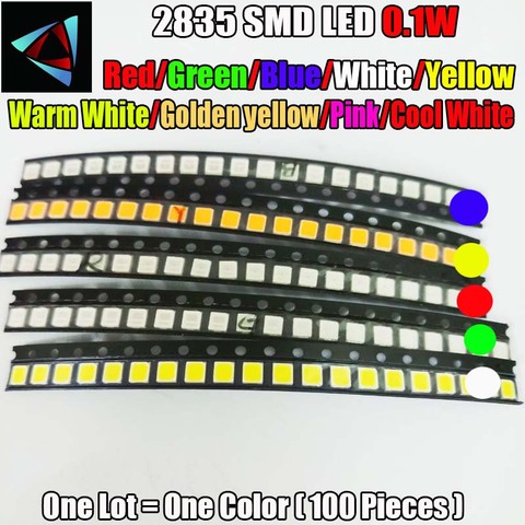 Kit de Led blanco frío Ultra brillante SMD, 100 Uds., 2835 W, valores LED rojo/Verde/azul/blanco/amarillo/blanco cálido/Rosa/amarillo dorado ► Foto 1/1