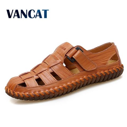 VANCAT nuevo verano hombres sandalias 2022 ocio playa hombres Zapatos Sandalias de cuero genuino de alta calidad las sandalias de los hombres grandes tamaño 39-47 ► Foto 1/6