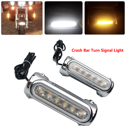 Barras LED de choque para motocicleta, luz de conducción, intermitente, para Harley, tour de ciclismo, Victory, negro/cromo ► Foto 1/6