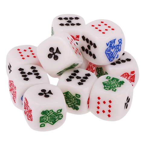 10 piezas de dados de 6 caras D6, Ace King, Queen Jack 10 9 para juegos de cartas de juego de póker, juego de dados para Liar ► Foto 1/6
