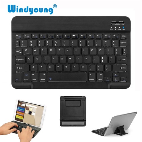 Mini teclado inalámbrico Bluetooth portátil delgado con soporte para tableta, portátil, teléfono inteligente, iPad, Sistema IOS y Android, Universal ► Foto 1/1