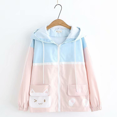 Chaqueta fina Kawaii japonesa para chicas adolescentes, abrigo informal con cremallera para mujer, con capucha, negro y Rosa, con cremallera, otoño y primavera, 2022 ► Foto 1/1