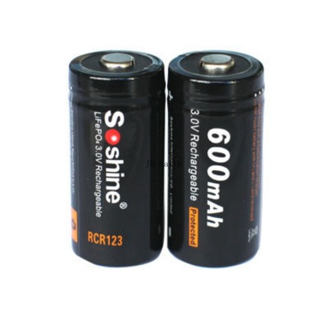 Soshine-batería LiFePO4 16340 RCR123, 3V, 600mAh, recargable, protegida, con caja de batería, 2 uds. ► Foto 1/6