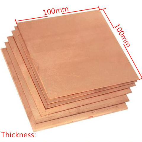 Placa de chapa de cobre 99.9% de pureza, buen comportamiento mecánico y estabilidad térmica 100x100x0,8mm 1 Uds ► Foto 1/5
