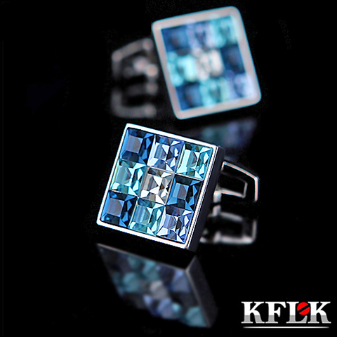 Gemelos de joyería KFLK para hombre, gemelos de cristal azul a la moda con botón de lujo para novio de boda, invitados de alta calidad ► Foto 1/6