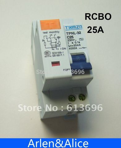 Interruptor de corriente Residual DPNL 1P + N 25A 230V ~ 50 HZ/60 HZ con protección contra sobrecorriente y fugas RCBO ► Foto 1/1