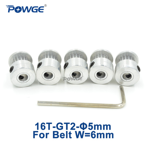 POWGE 16 dientes GT2 polea diámetro 5mm de goma 2GT abierta Correa ancho 6mm pequeña reacción (16 dientes) 16 T 5 unids ► Foto 1/6