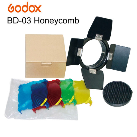 Godox-BD-03 Puerta de granero con rejilla de nido de abeja y 4 geles de Color, juegos para Flash de estudio fotográfico K-180A 300SDI 250DI ► Foto 1/5