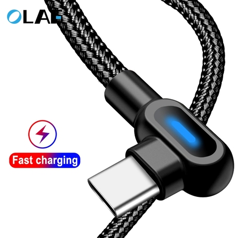 La OLAF USB tipo C Cable de 90 grados trenzado rápido de datos de carga tipo-C Cable para Samsung S9 S8 Xiaomi mi8 MI6 Huawei Oneplus USB-C ► Foto 1/6