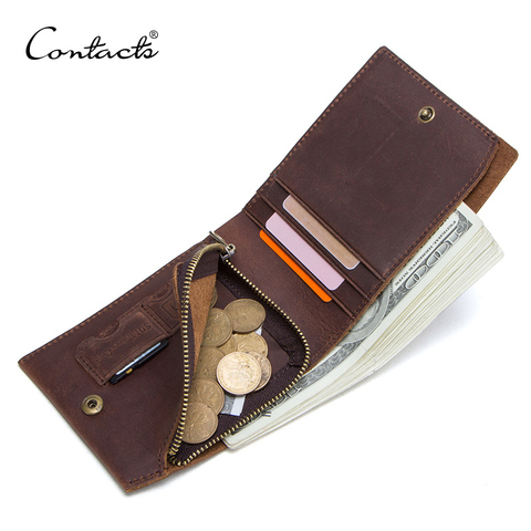 CONTACT'S-cartera crazy horse 100% de piel auténtica para hombre, monedero pequeño, billetera ► Foto 1/6