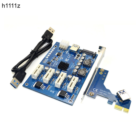 PCI-E X1 a 4PCI-E X16 Kit de expansión de 1 a 4 puerto PCI Express interruptor multiplicador Centro 6pin sata USB Riser tarjeta para BTC minero minera ► Foto 1/6