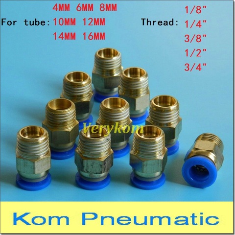 10X Verykom-Accesorios de aire rectos macho neumático 6mm 8mm 10mm Tubo empuje en 1/8 