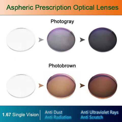 Gafas de prescripción fotocromáticas de visión única, lentes de prescripción óptica asférica, recubrimiento de Color rápido y profundo, cambio de rendimiento, 1,67 ► Foto 1/6