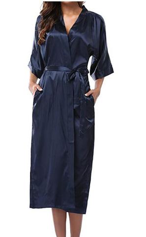 Bata larga kimono de seda y satén para mujer, ropa de lencería femenina, para dama de honor y novia, traje de baño sexy, talla grande XXXL ► Foto 1/6