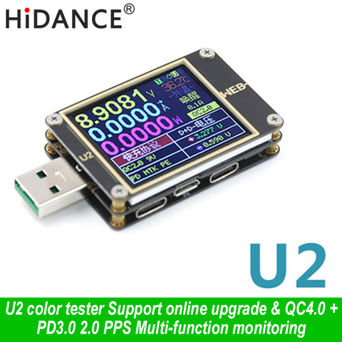 WEB-U2 USB probador de Color actual del voltímetro del QC4 + PD3.0 2 PPS rápido protocolo de carga capacidad DC Metro 1,77 pulgadas HD diplay ► Foto 1/1