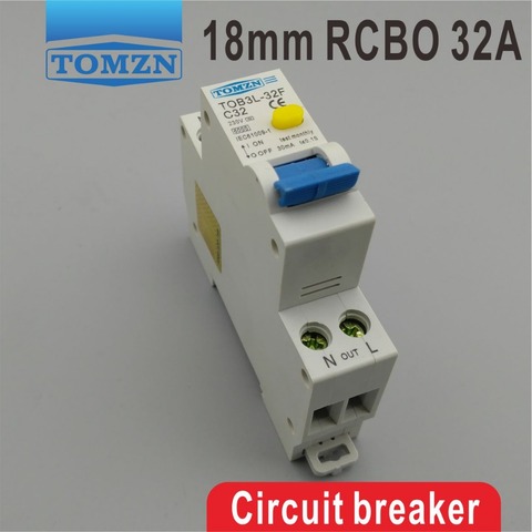 Disyuntor de corriente Residual con protección contra sobrecorriente y fugas, TOB3L-32F, 18MM, RCBO 32A 1P + N 6KA ► Foto 1/5