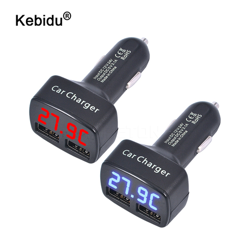 Kebidu-cargador de coche con puerto USB Dual, adaptador de cargador Universal con temperatura de voltaje, pantalla LED Digital ► Foto 1/6