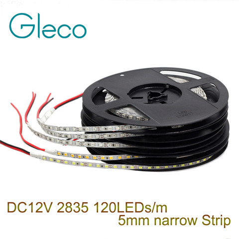 5mm ancho estrecho DC12V 2835 LED 120led/M 5 metros Luz de tira flexible blanco, blanco caliente, azul, verde, rojo IP20 no impermeable ► Foto 1/6