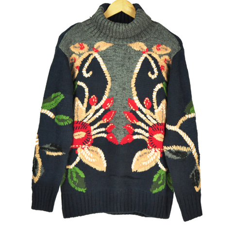 2022 invierno mujeres suéteres gruesos cuello alto jerseys tejidos Navidad mujer pasarela bordado floral Jumper ropa ► Foto 1/6