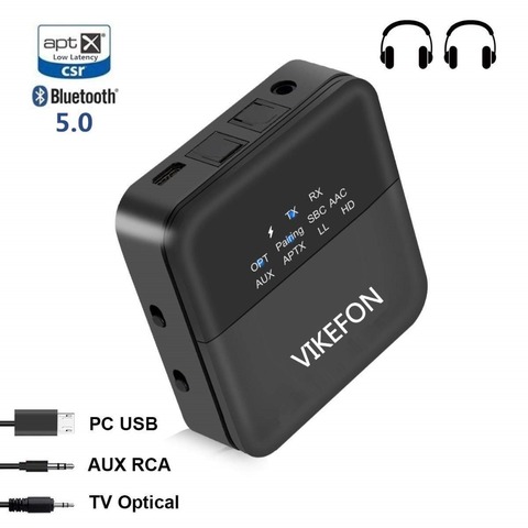 Receptor de transmisor de Audio Bluetooth 5,0 y adaptador de Encendido automático para TV/coche SPDIF/3,5mm y pantalla aptX HD, aptX LL, baja latencia ► Foto 1/1