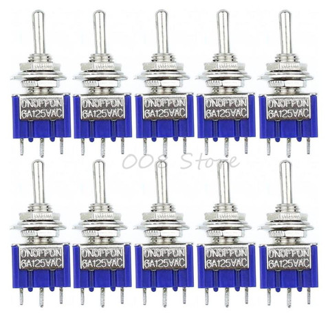 10 piezas--3 Pin 3 posición Mini enclavamiento interruptor de palanca AC 125 V/6A 250 V/3A MTS-103 Azul S ► Foto 1/3