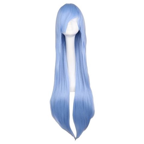 QQXCAIW-Peluca de pelo sintético largo y liso para hombre y mujer, peluca fiesta, color azul claro, 40 '', 100 Cm, resistente al calor ► Foto 1/2