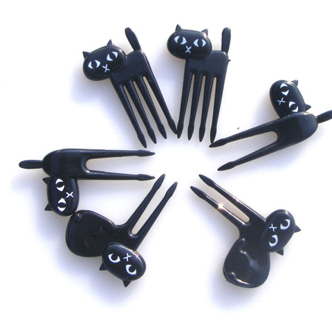 6 unids/set gato negro fruta Forks snacks postres tenedores comida recoge Bento accesorios utensilios de cocina ► Foto 1/4