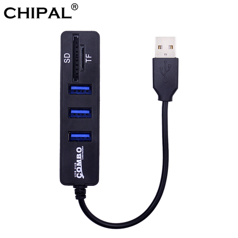 CHIPAL USB Hub Combo 3 puertos USB 2,0 Hub divisor de alta velocidad Multi USB Combo 2 en 1 SD/TF lector de tarjetas para PC ordenador portátil ► Foto 1/6