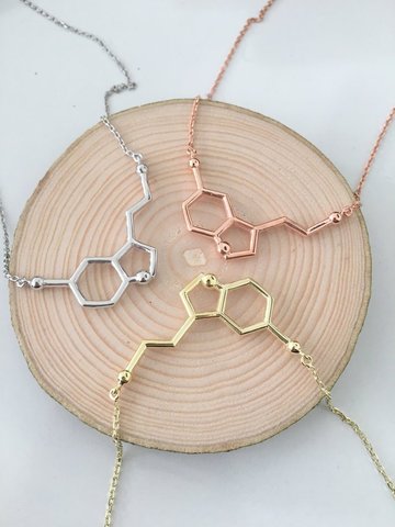 Las nuevas mujeres de la serotonina collares colgantes de plata color molécula de serotonina oro química collar hombres polilla cadena ► Foto 1/6