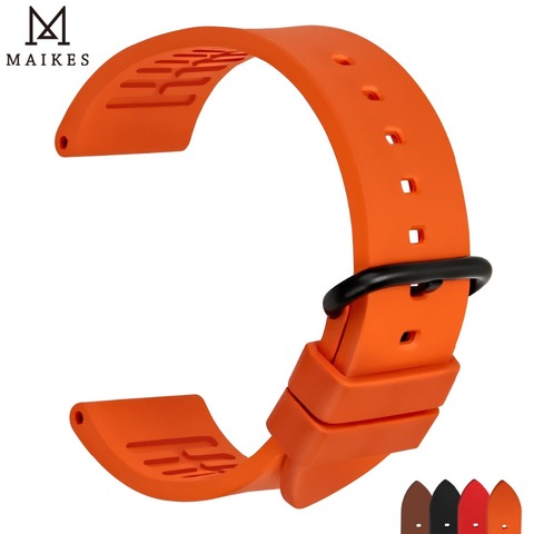 MAIKES-Correa de reloj deportiva naranja, 20mm, 22mm, 24mm, accesorios para reloj, correa de reloj de goma con hebilla negra para Omega ► Foto 1/6