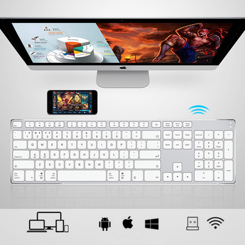 Inteligente BT3.3 ultra-delgada de tamaño completo cuerpo de Metal teclado Bluetooth inalámbrico para Mac para iMac para Macbook Pro IOS andriod Windows ► Foto 1/6