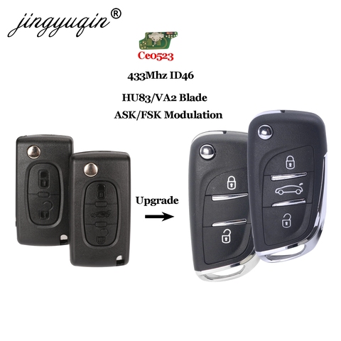 Jingyuqin ASK/FSK 433MHz ID46 Chip CE0523 modificado mando a distancia con tapa para Peugeot 307 407 607 HU83/ VA2 Blade 2 3 Tecla de botón ► Foto 1/3