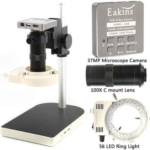 Microscopio para reparación electrónica, cámara digital con zoom de 100X, 37 MP, 60 FPS, vídeo grabadora, anillo de 56 luces LED, HDMI, USB, ranura TF, para soldadura y reparación de móvil y PCB ► Foto 1/6
