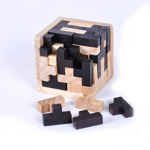 Rompecabezas de madera en 3D con forma de Tetris educativa, rompecabezas geométricos con forma de T, rompecabezas a juego para niños, rompecabezas de Aprendizaje Temprano ► Foto 1/6