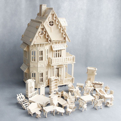 Casa de muñecas en miniatura de madera para niños, juguete de casa de muñecas, casa de muñecas, juegos de simulación, rompecabezas 3D, regalos ► Foto 1/6