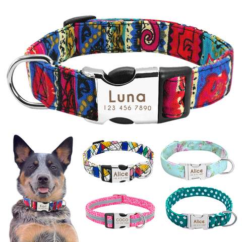 Collar de nailon para perro, personalizado con placa de etiqueta de identificación grabada para mascota, reflectante, perros pequeños, medianos y grandes ► Foto 1/6