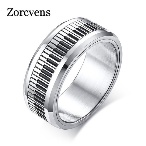 ZORCVENS giratorio Piano clave anillo para hombres de acero inoxidable banda elegante anillo con banda Spinner, amante de la música, regalo de músico de la joyería ► Foto 1/6