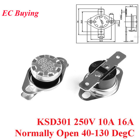 5pc KSD301 250V 10A 16A normalmente abierto de la temperatura por termostato interruptor de Control térmico Sensor 40 50 60 70 80 90 100, 110, 120, 130 grados centígrados ► Foto 1/4