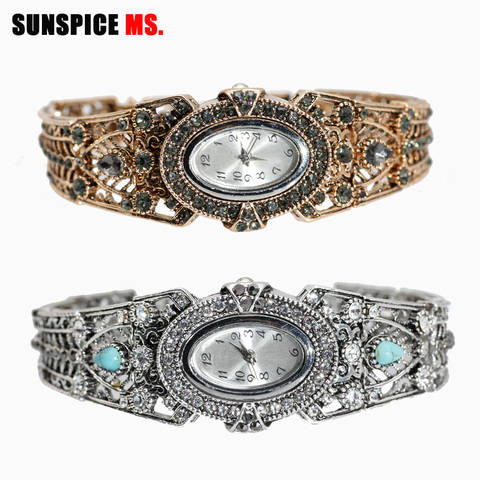 SUNSPICE-MS Vintage brazalete relojes Color oro antiguo pulsera de las mujeres vestido reloj de cuarzo Digital Reloj de pulsera reloj femenino ► Foto 1/6