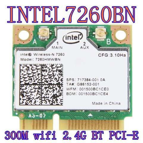 Intel Wireless-n 7260 7260hmw Bn Half Mini Pci-e Bluetooth Bt tarjeta Wifi inalámbrica 802,11 B G N 2,4 GHz ► Foto 1/1