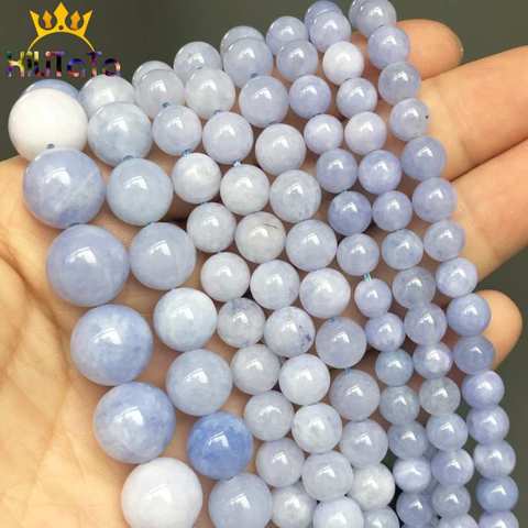 + Natural Angelite cuentas redondas de piedras azul cuentas espaciadoras sueltas para fabricación de joyería DIY accesorios de la pulsera 15 