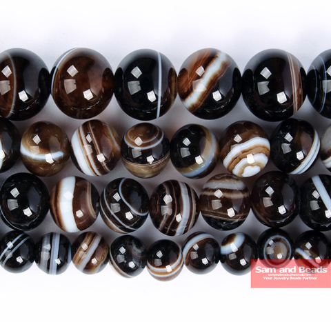 Cuentas de ágata Natural A rayas de café, Calidad A, 4, 6, 8, 10, 12MM, tamaño A elegir, fabricación de joyas, CSA50 ► Foto 1/2