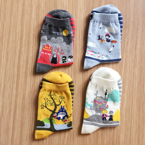 4 pares nuevas mujeres lindas japonés Hayao Miyazaki, de chinchilla calcetines de dibujos animados de animales estampado de Panda calcetines tobilleros-calcetines altos ► Foto 1/6